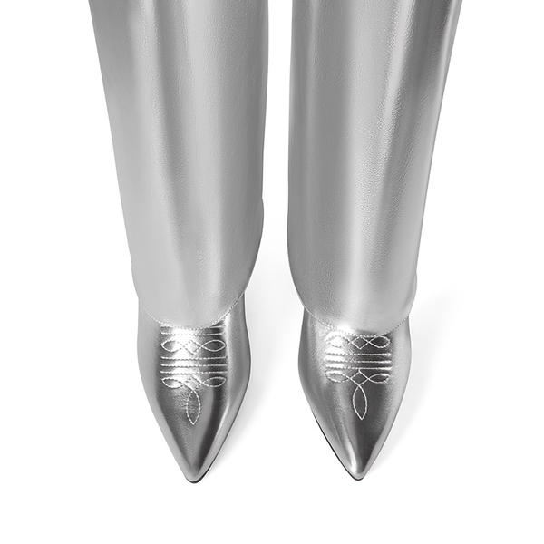 Women’s Fold-Over Knee-high Boots - METALLIC SILVER - 6