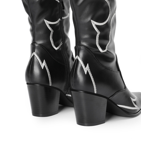 Western Embroidery Thigh High Boots - BLACK - 6