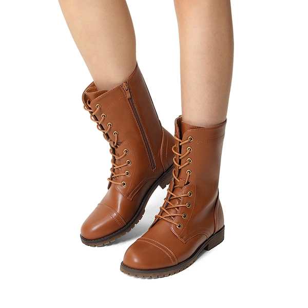  Combat Mid-calf Boots - BROWN - 2