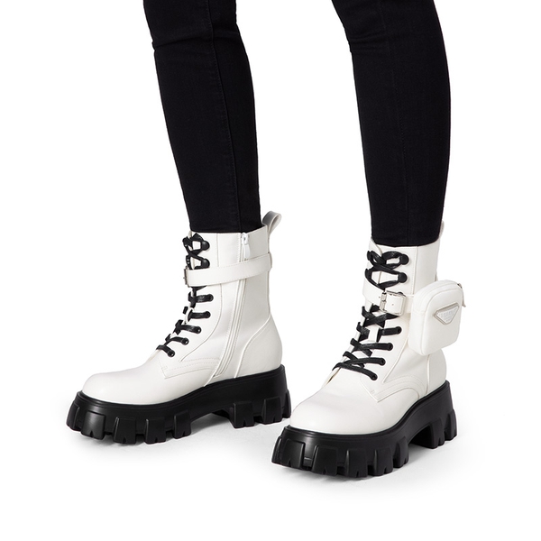 Chunky Lace-up Ankle Boots  - WHITE BLACK - 1