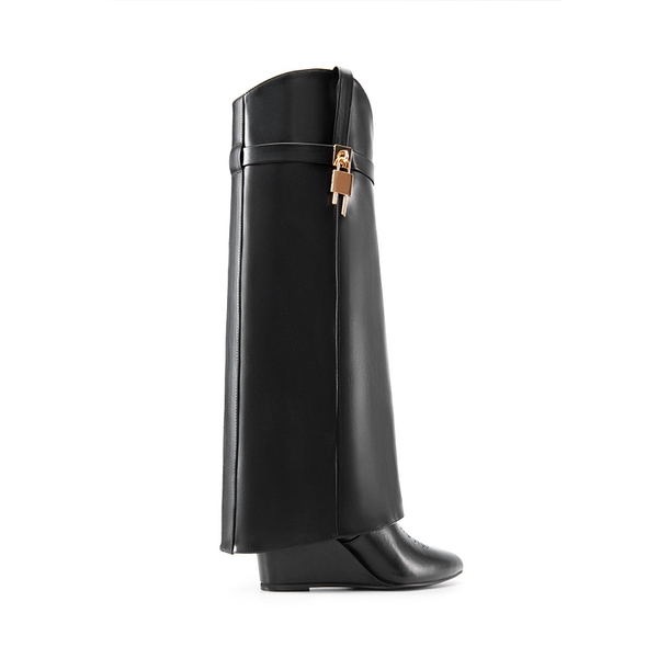 Women’s Fold-Over Knee-high Boots - BLACK-PU - 4
