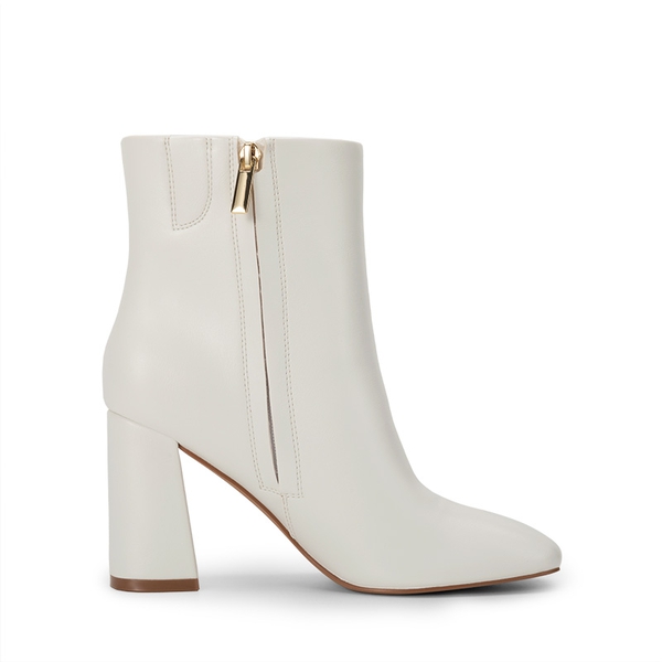 Suqare-Toe Block Heel Ankle Boots - WHITE-PU - 6