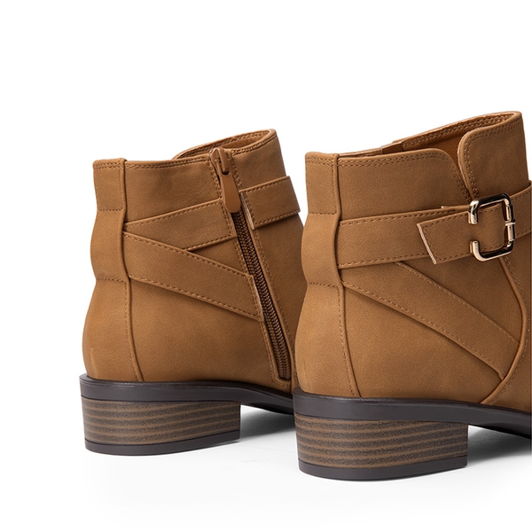 Comfortable Low Block Heel Ankle Boots - TAN-NUBUCK - 7