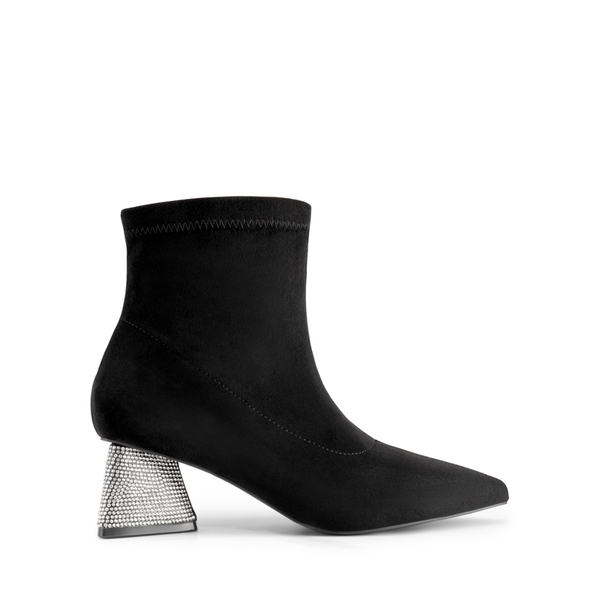 Block Heel Suede Ankle Boots - BLACK - 3