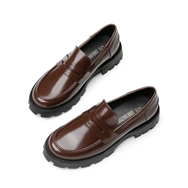 Supportive Chunky Penny Loafers - BROWN-PAT - 6