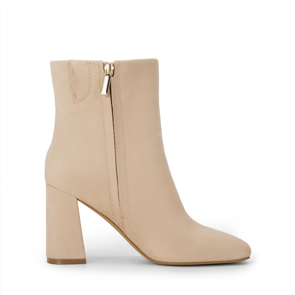 Suqare-Toe Block Heel Ankle Boots - NUDE-SUEDE - 6