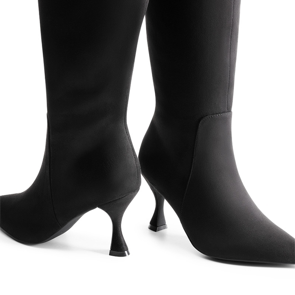 Pointed Toe Stiletto Knee-high Boots - BLACK-SUEDE - 6