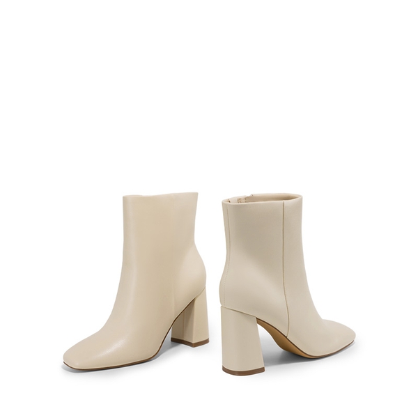 Suqare-Toe Block Heel Ankle Boots - IVORY WHITE-PU - 5