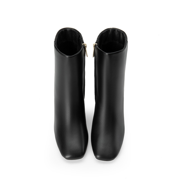 Suqare-Toe Block Heel Ankle Boots - BLACK-PU - 3