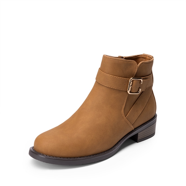 Comfortable Low Block Heel Ankle Boots - TAN-NUBUCK -  0