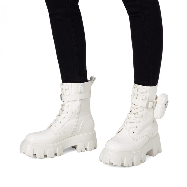 Chunky Lace-up Ankle Boots  - WHITE - 1