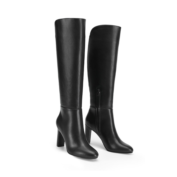 Almond Toe Chunky Knee-high Boots - BLACK-PU - 4