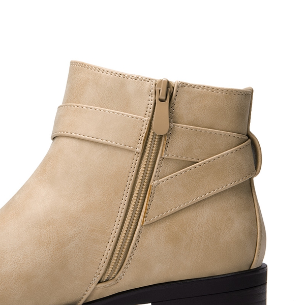 Comfortable Low Block Heel Ankle Boots - NUDE-NUBUCK - 5