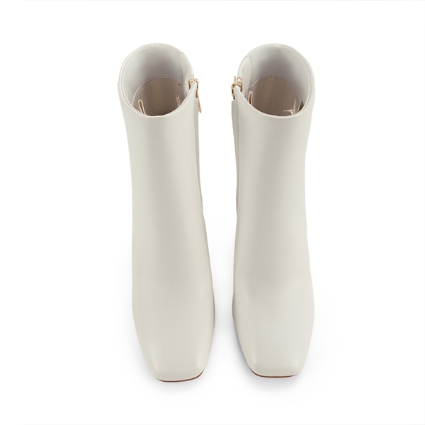 Suqare-Toe Block Heel Ankle Boots - WHITE-PU - 3