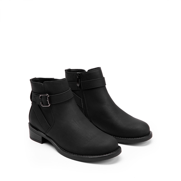 Comfortable Low Block Heel Ankle Boots - BLACK-NUBUCK - 4