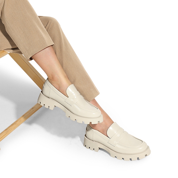 Supportive Chunky Penny Loafers - BEIGE-PAT - 1