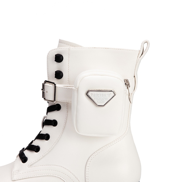 Chunky Lace-up Ankle Boots  - WHITE BLACK - 6