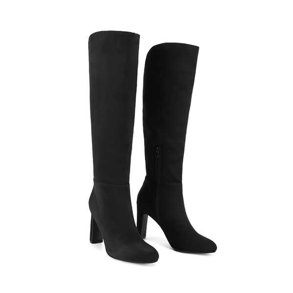 Almond Toe Chunky Knee-high Boots - BLACK-SUEDE - 5