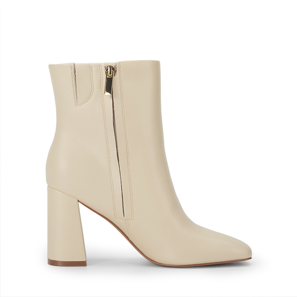 Suqare-Toe Block Heel Ankle Boots - IVORY WHITE-PU - 6