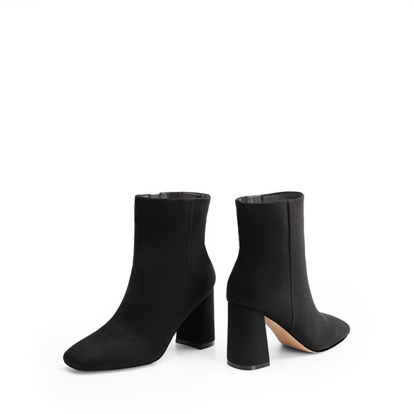 Suqare-Toe Block Heel Ankle Boots - BLACK-SUEDE - 5
