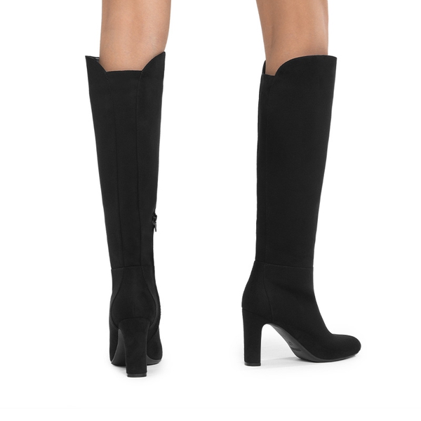 Almond Toe Chunky Knee-high Boots - BLACK-SUEDE - 2