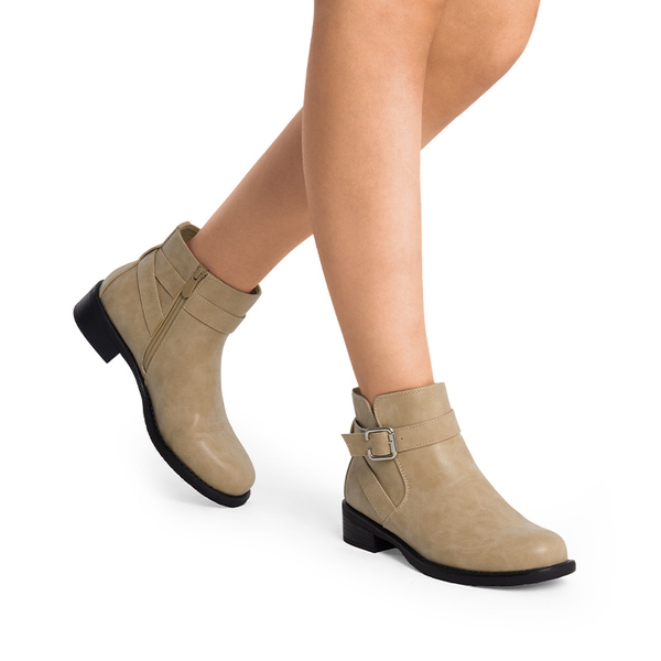 Comfortable Low Block Heel Ankle Boots - NUDE-NUBUCK - 1