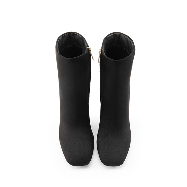 Suqare-Toe Block Heel Ankle Boots - BLACK-SUEDE - 3