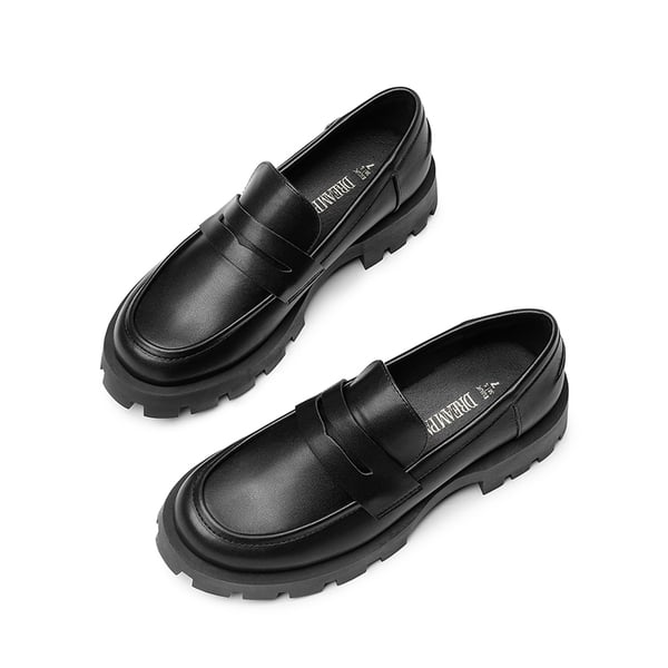 Supportive Chunky Penny Loafers - BLACK-PU - 6