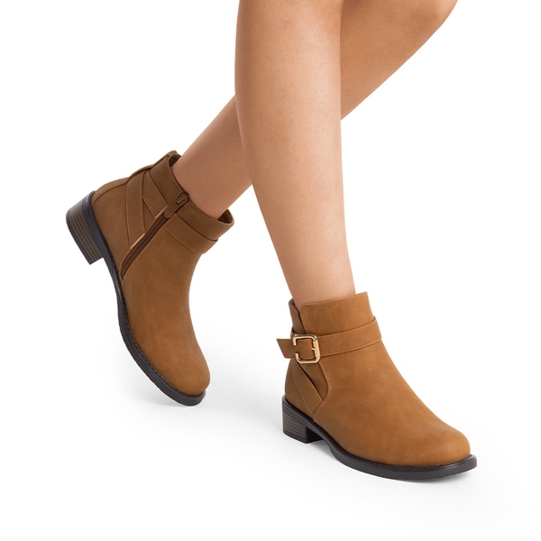 Comfortable Low Block Heel Ankle Boots - TAN-NUBUCK - 1