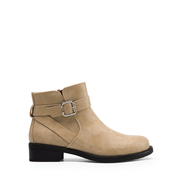 Comfortable Low Block Heel Ankle Boots - NUDE-NUBUCK - 3