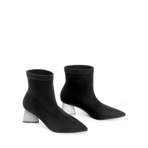 Block Heel Suede Ankle Boots - BLACK - 5