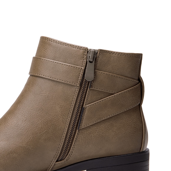 Comfortable Low Block Heel Ankle Boots - TAUPE-PU - 5
