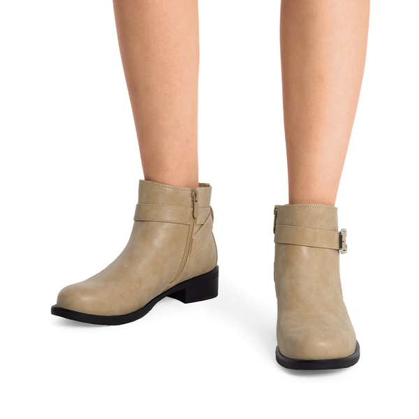 Comfortable Low Block Heel Ankle Boots - NUDE-NUBUCK - 2