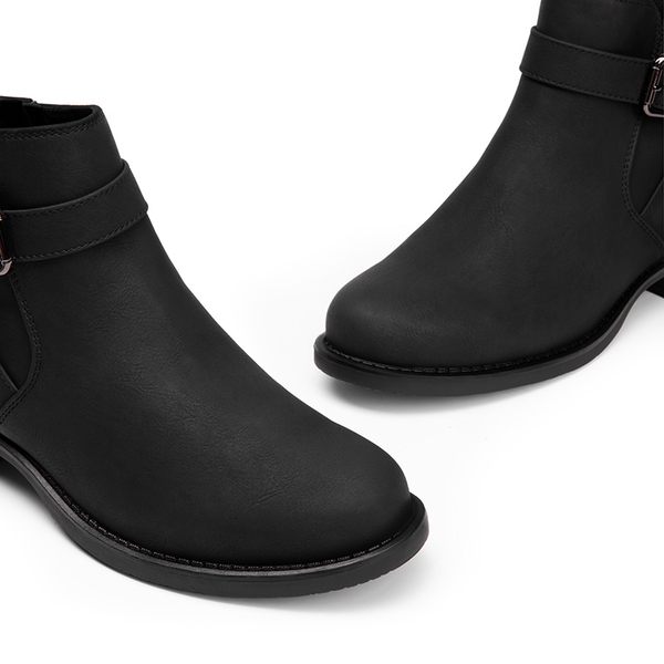 Comfortable Low Block Heel Ankle Boots - BLACK-NUBUCK - 5