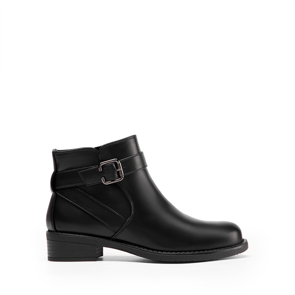 Comfortable Low Block Heel Ankle Boots - BLACK-PU - 3