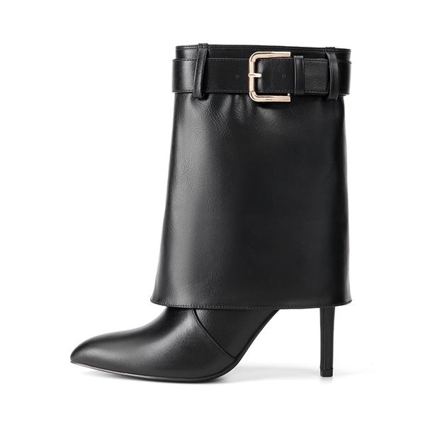 Stiletto Fold-Over Mid-calf Boots - BLACK - 7