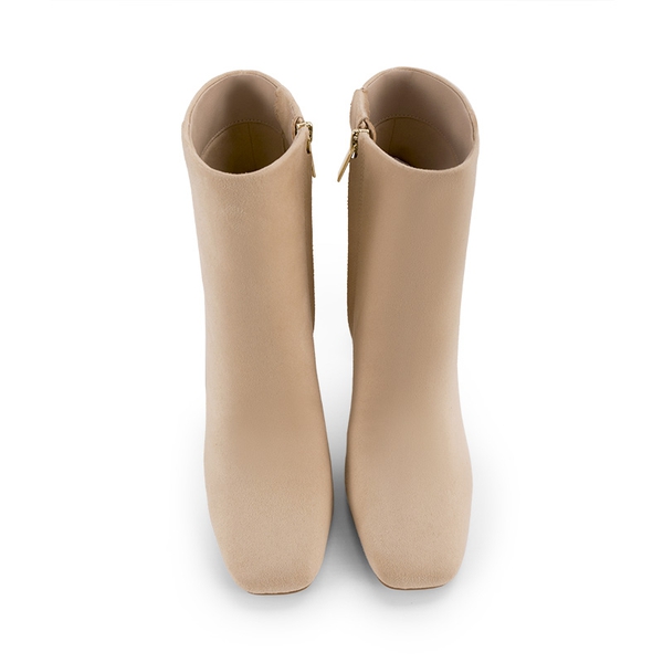 Suqare-Toe Block Heel Ankle Boots - NUDE-SUEDE - 3