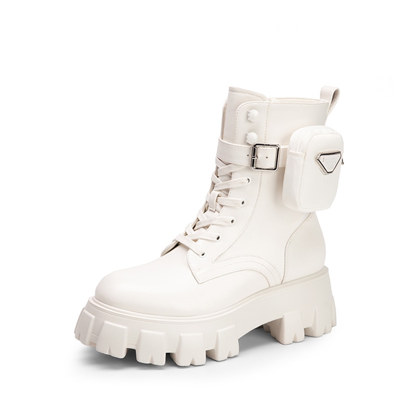 Chunky Lace-up Ankle Boots  - WHITE -  0