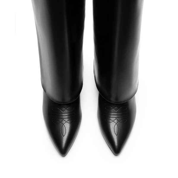 Women’s Fold-Over Knee-high Boots - BLACK-PU - 6