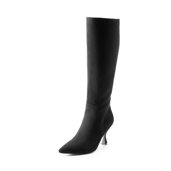 Pointed Toe Stiletto Knee-high Boots - BLACK-SUEDE -  0