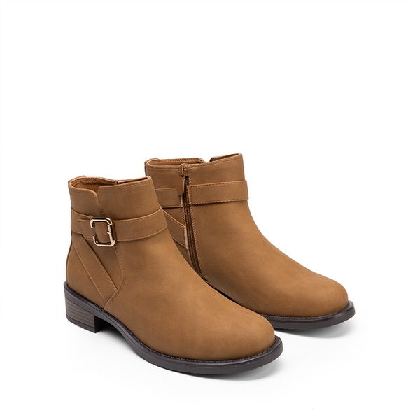Comfortable Low Block Heel Ankle Boots - TAN-NUBUCK - 4