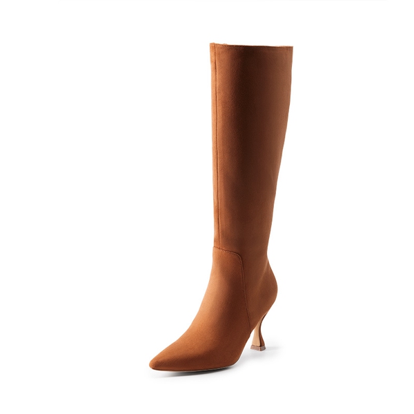 Pointed Toe Stiletto Knee-high Boots - KHAKI-SUEDE -  0