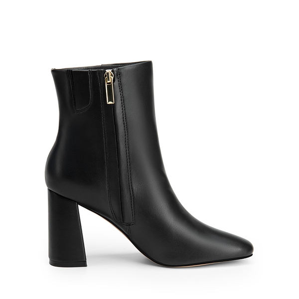 Suqare-Toe Block Heel Ankle Boots - BLACK-PU - 6