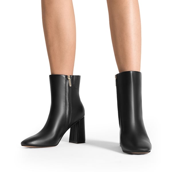 Suqare-Toe Block Heel Ankle Boots - BLACK-PU - 1
