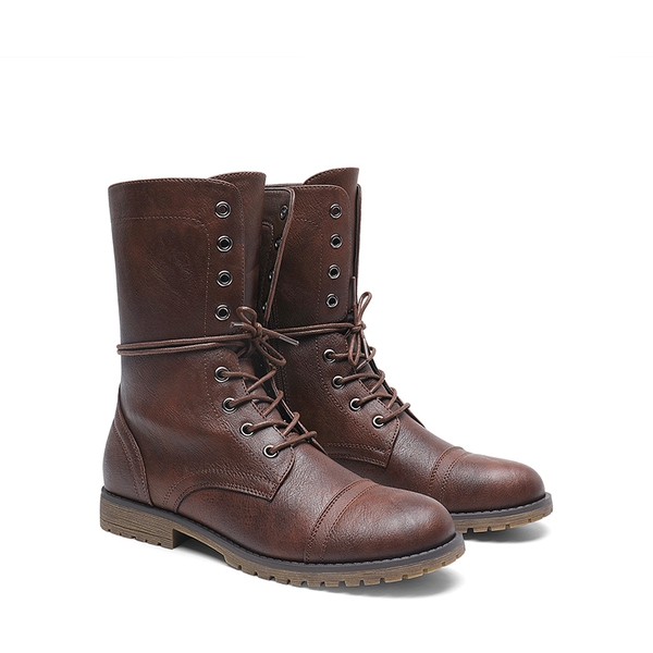  Combat Mid-calf Boots - BURGUNDY - 5