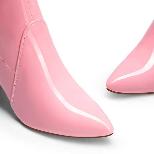 Chic Chunky Heel Ankle Boots - PINK - 5