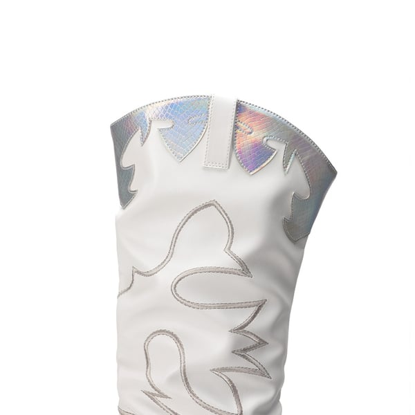 Western Embroidery Thigh High Boots - WHITE - 5
