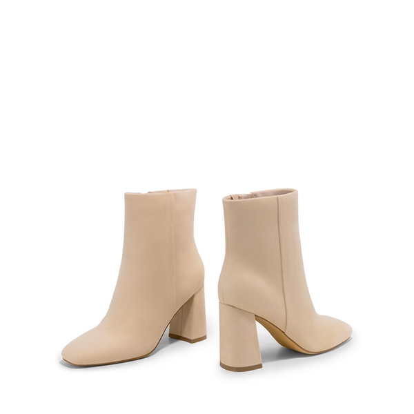 Suqare-Toe Block Heel Ankle Boots - NUDE-SUEDE - 5