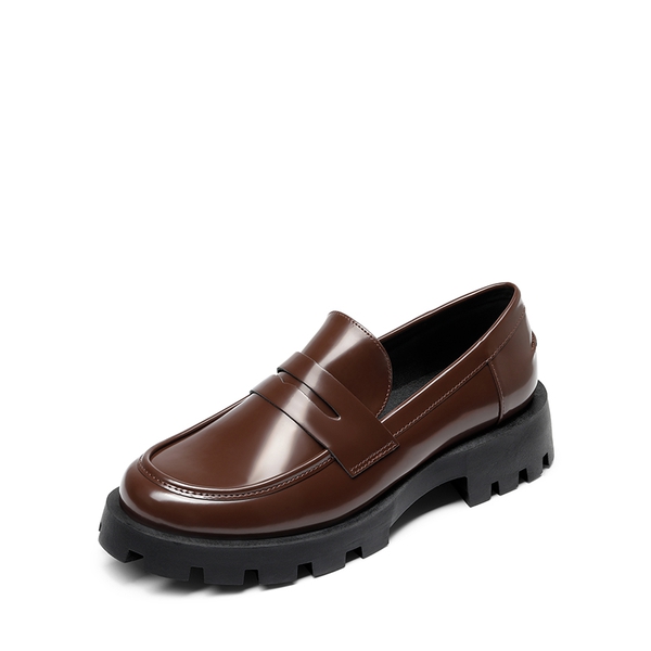 Supportive Chunky Penny Loafers - BROWN-PAT -  0