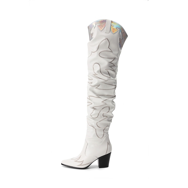 Western Embroidery Thigh High Boots DREAM PAIRS